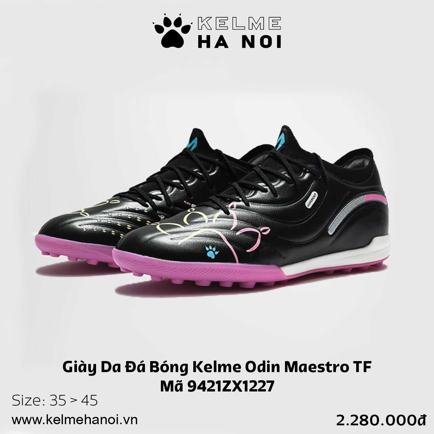 Giày Da Đá Bóng Kelme Odin Maestro 2.0.4 TF Mã 9421ZX1227 đen hồng