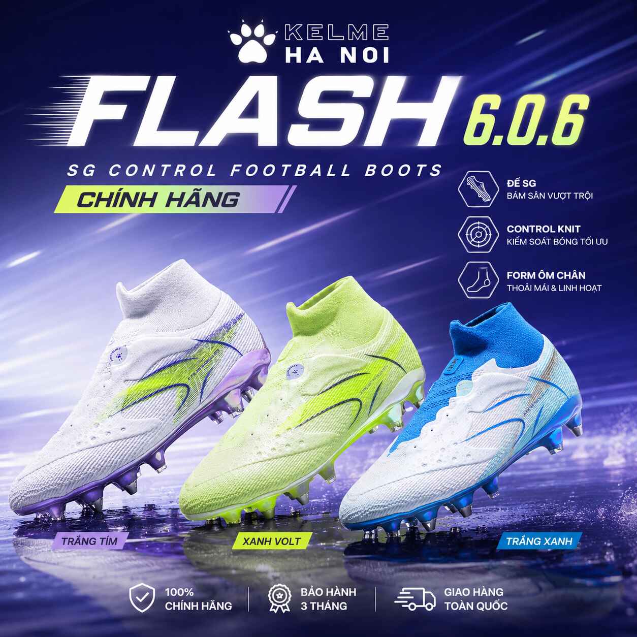 Giày đá bóng Kelme Flash 6.0.6 SG 8621ZX1400 chính hãng