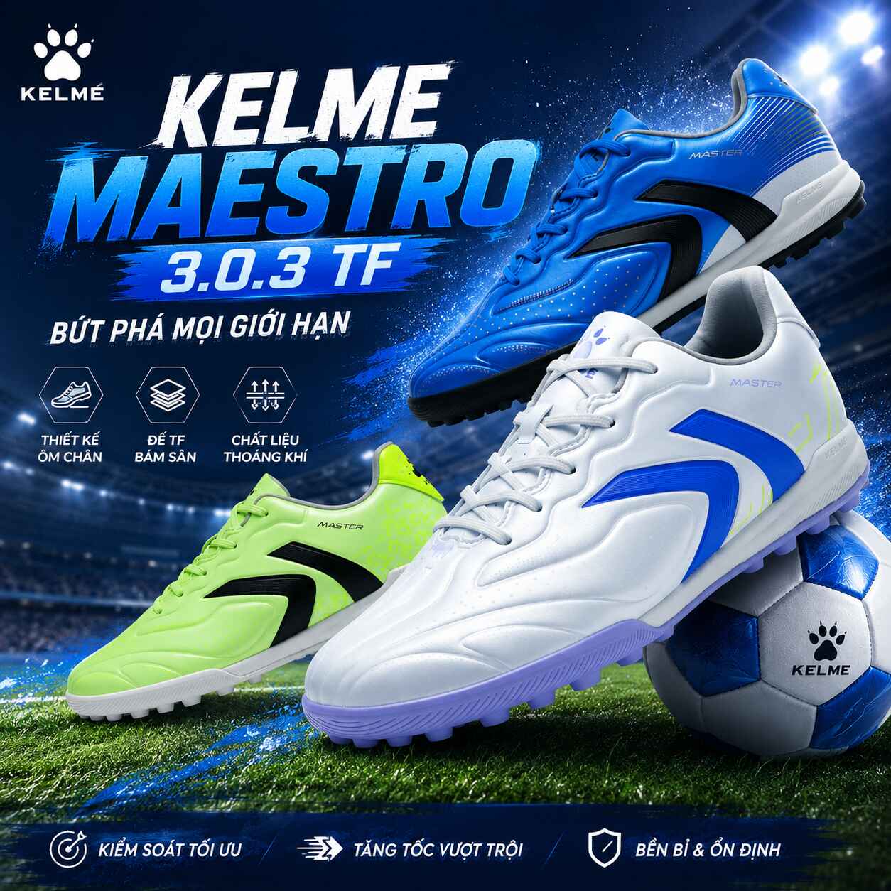 Giày đá bóng Kelme Maestro 3.0.3 TF chính hãng 8621ZX1482