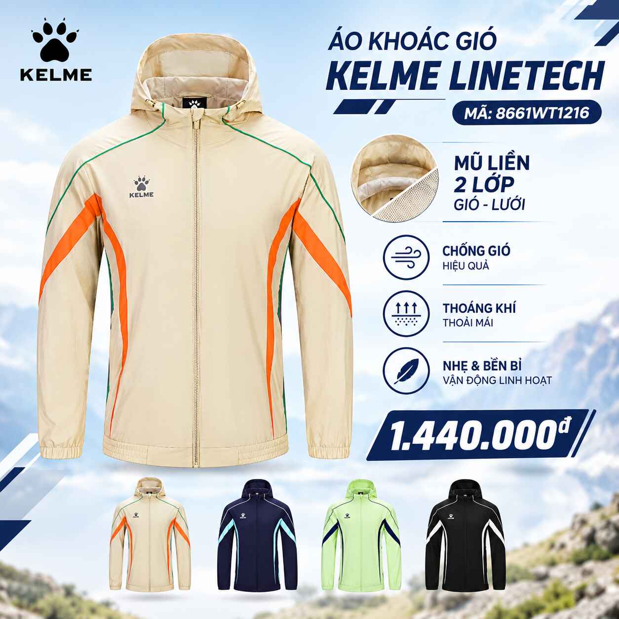Ao khoác gió kelme Linetech mã 8661WT1216