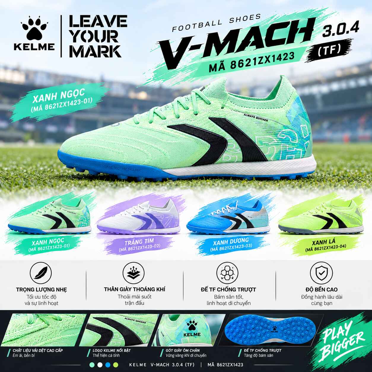 Giày Bóng Đá Kelme V-MACH 3.0.4 (TF) - MÃ 8621ZX1423